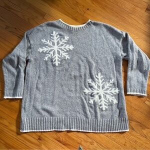 J. Jill women’s Gray Sweater with White Snowflakes Large Petite size